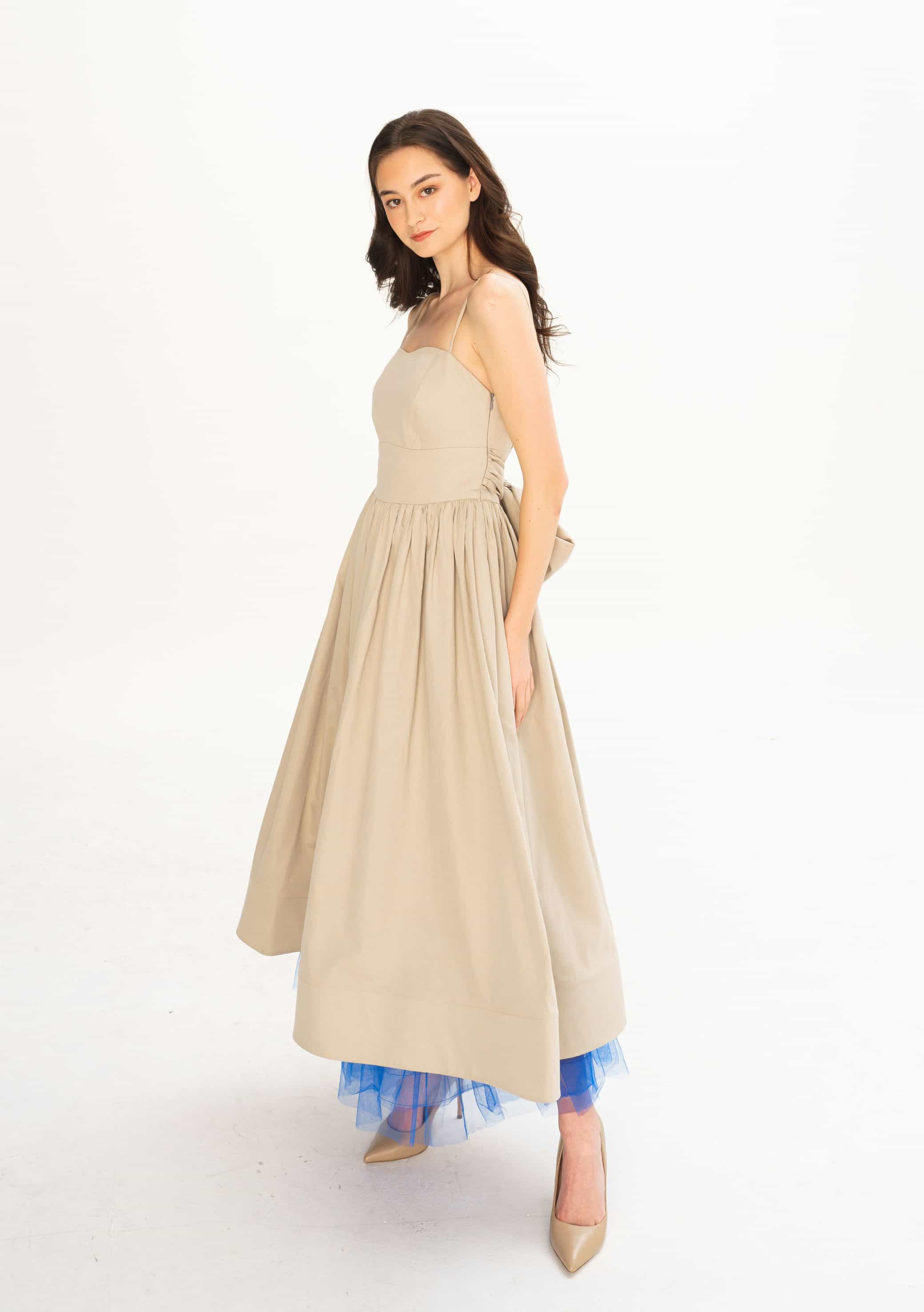 Sun Dress with Back tie closure- Beige