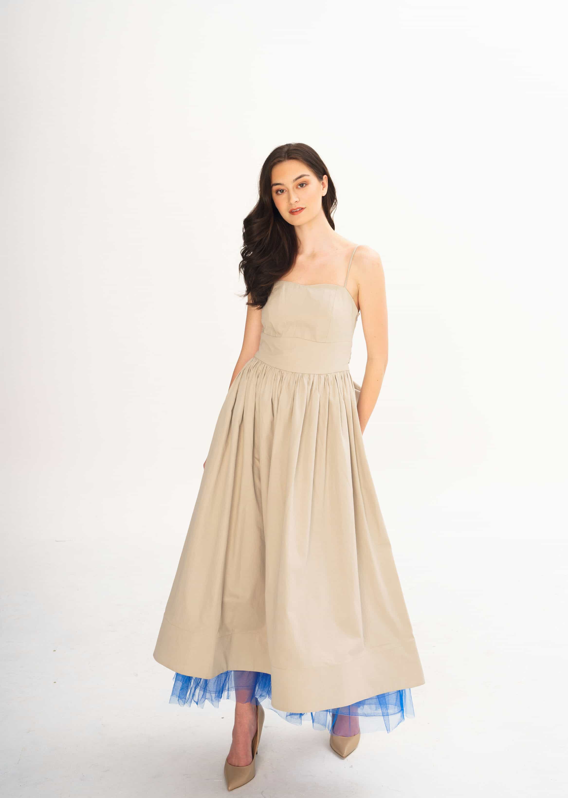 Sun Dress with Back tie closure- Beige