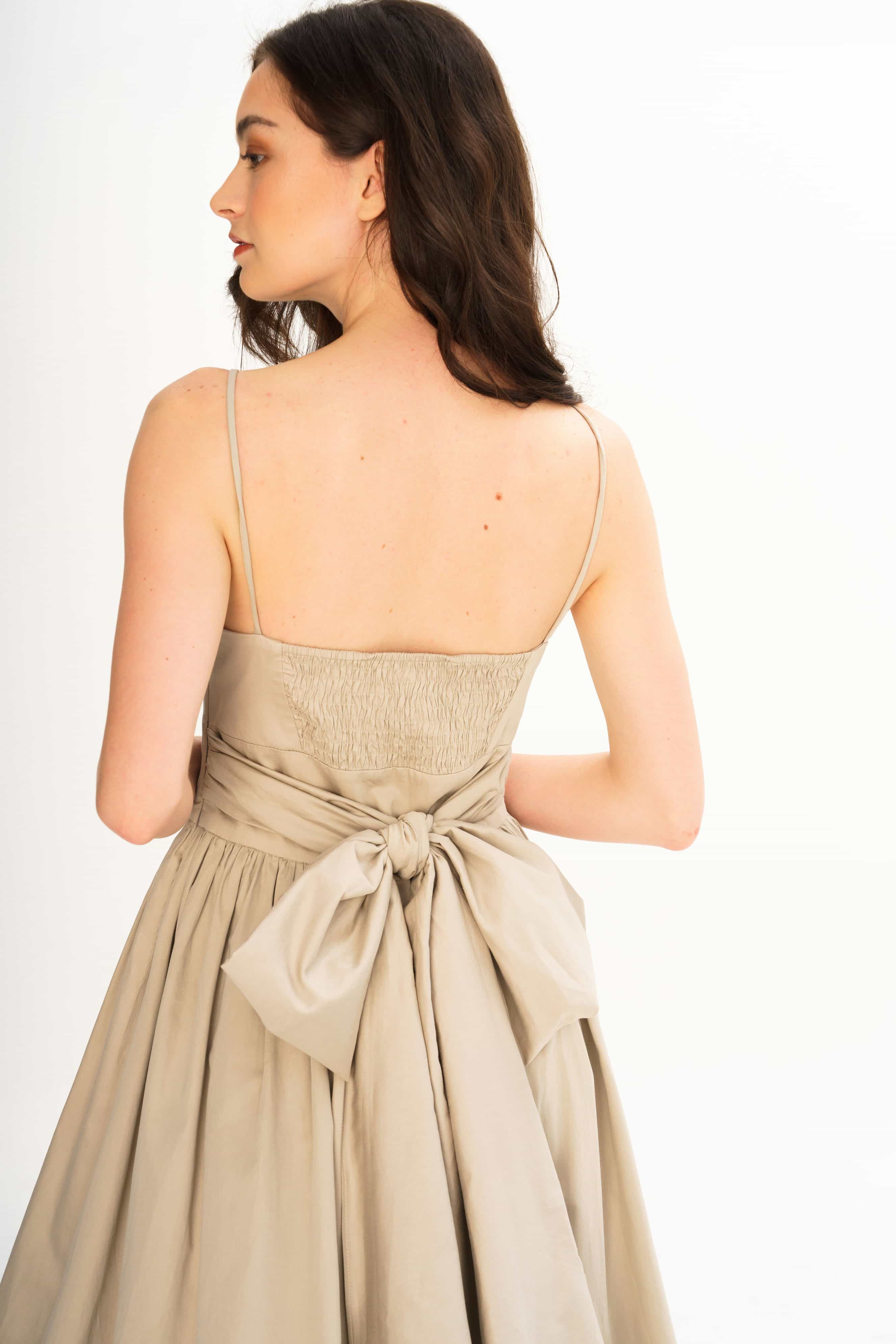 Sun Dress with Back tie closure- Beige