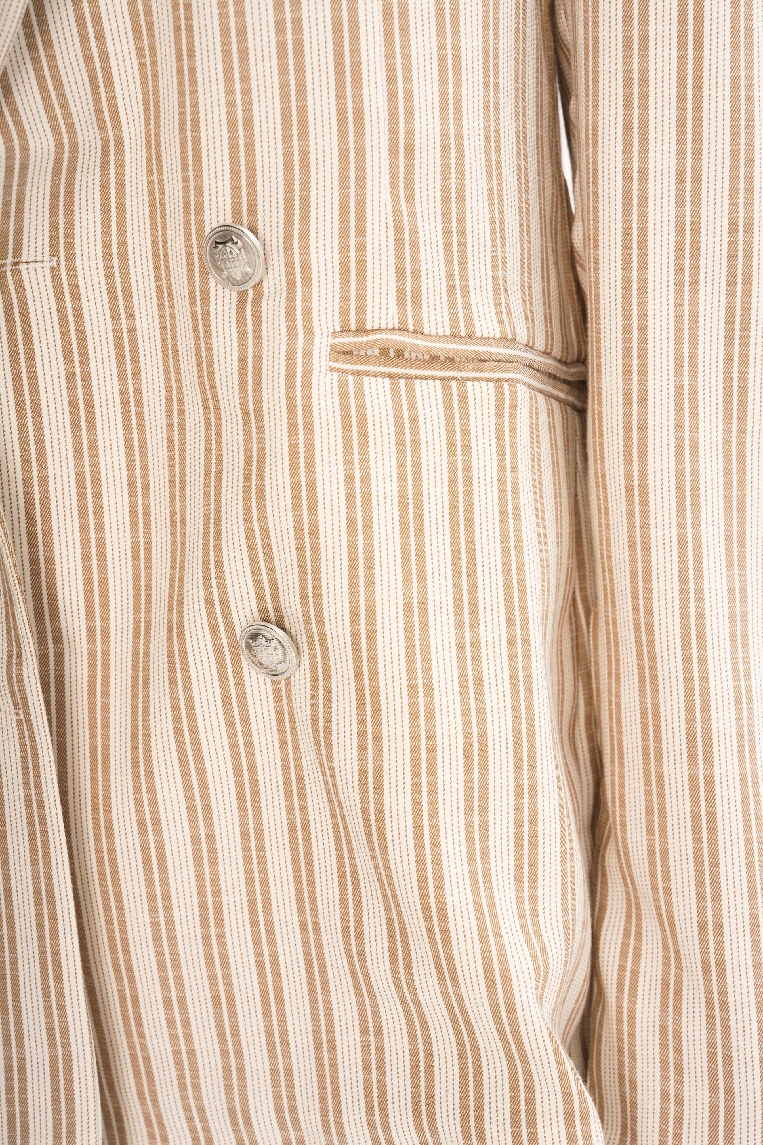 Striped Linen Suit. Blazer With Flared Pants - Beige