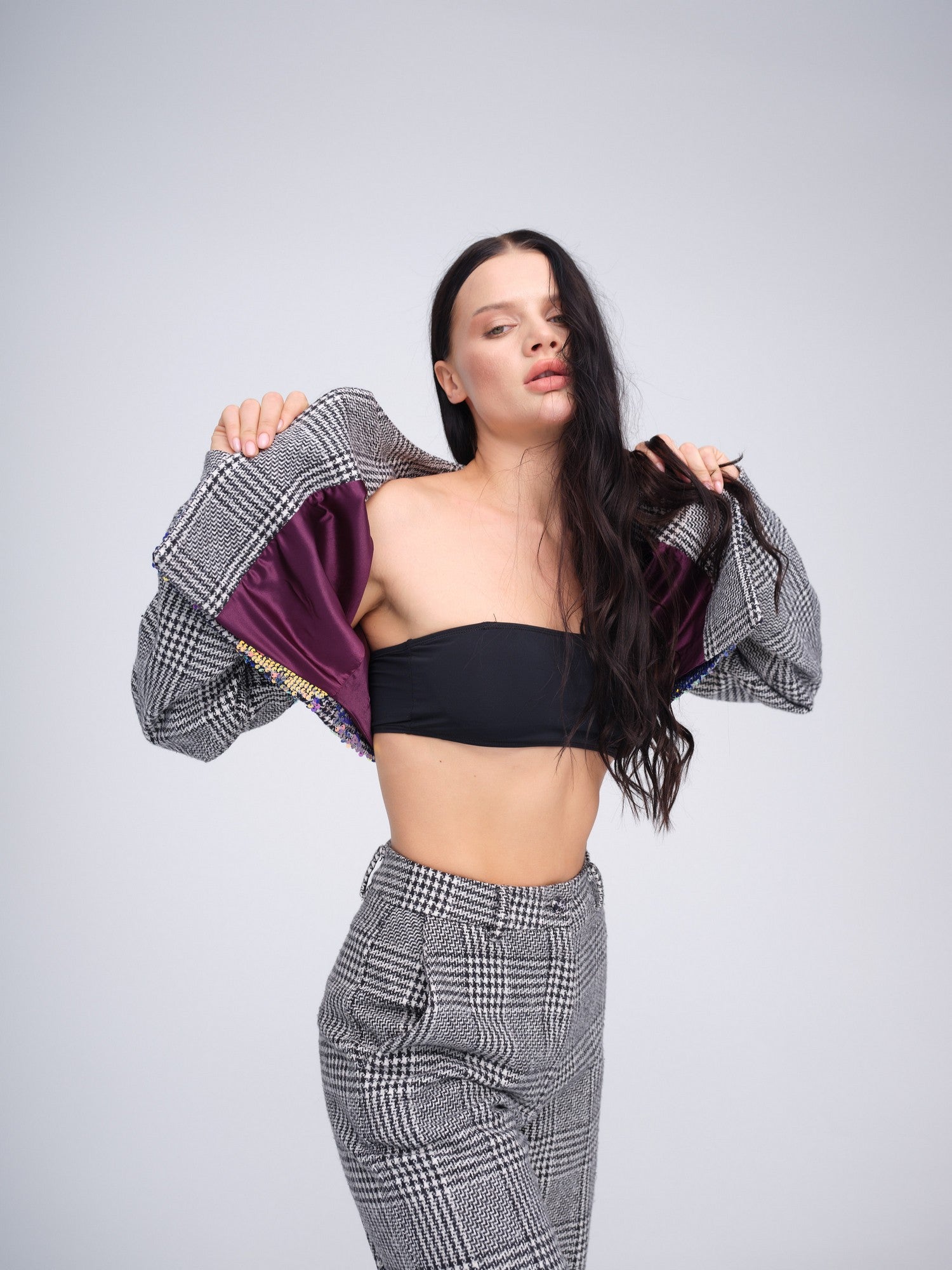 Check Crop Jacket - Fashion M.O.V