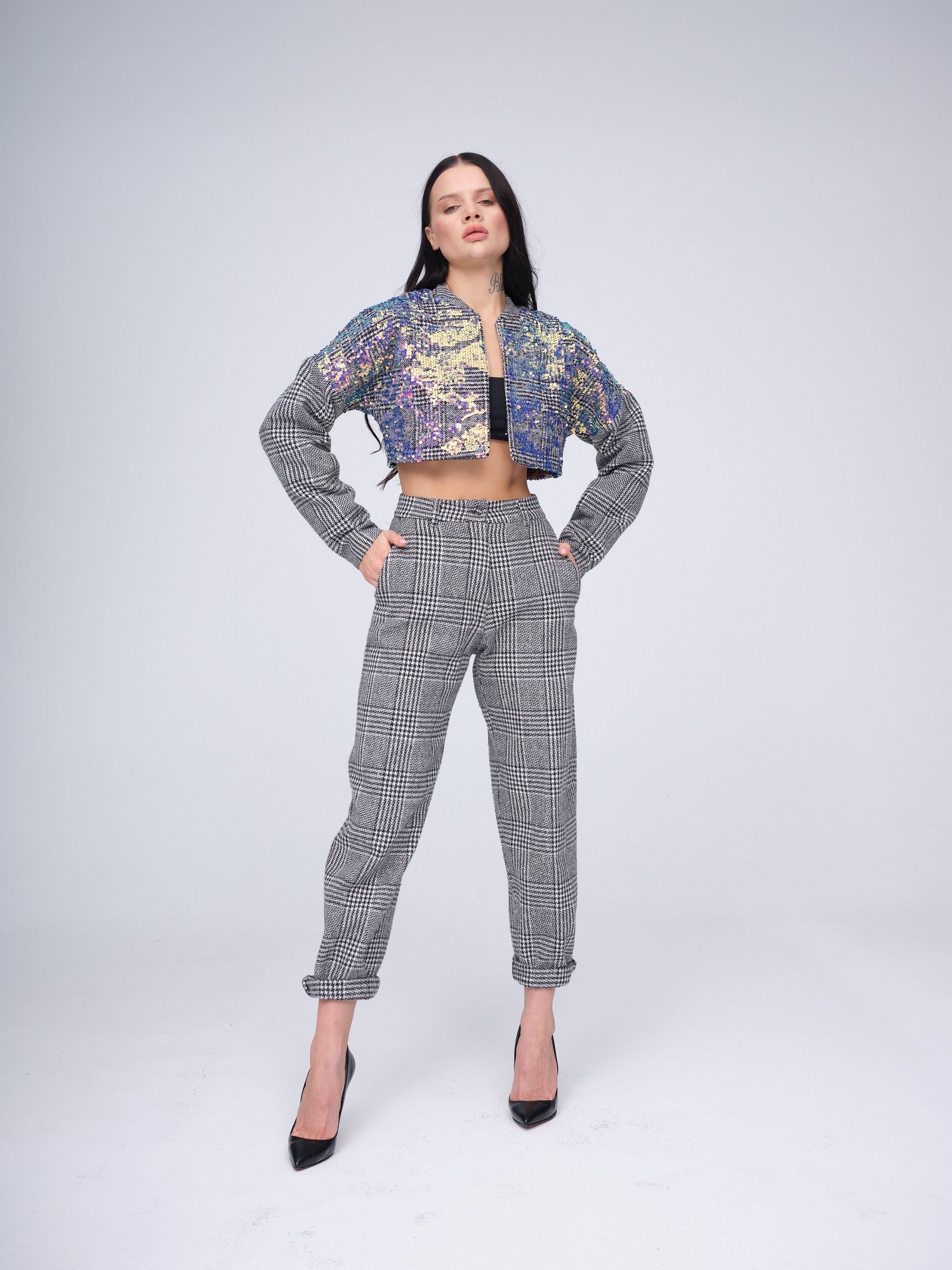 Check Crop Jacket - Fashion M.O.V